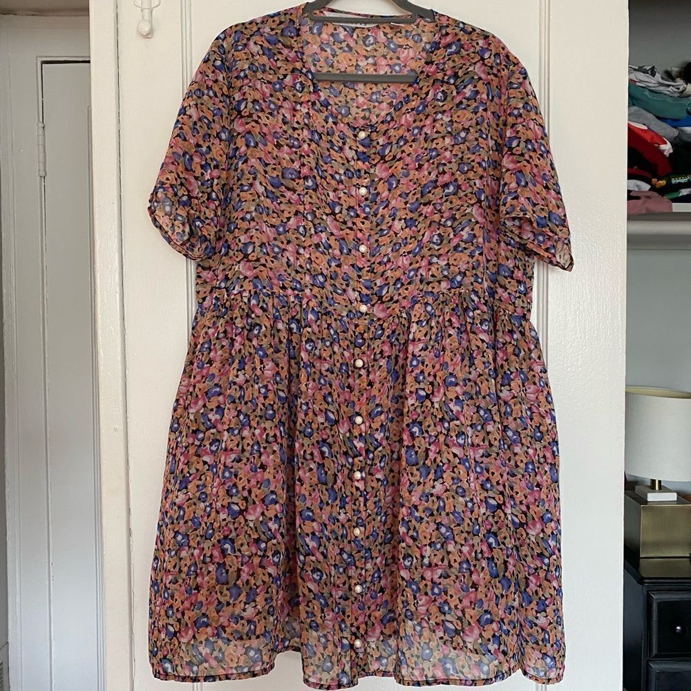 Pink Babydoll Sheer Short sleeve Button Up Size Large